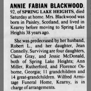 Obituary for ANNIE FABIAN BLACKWOOD
